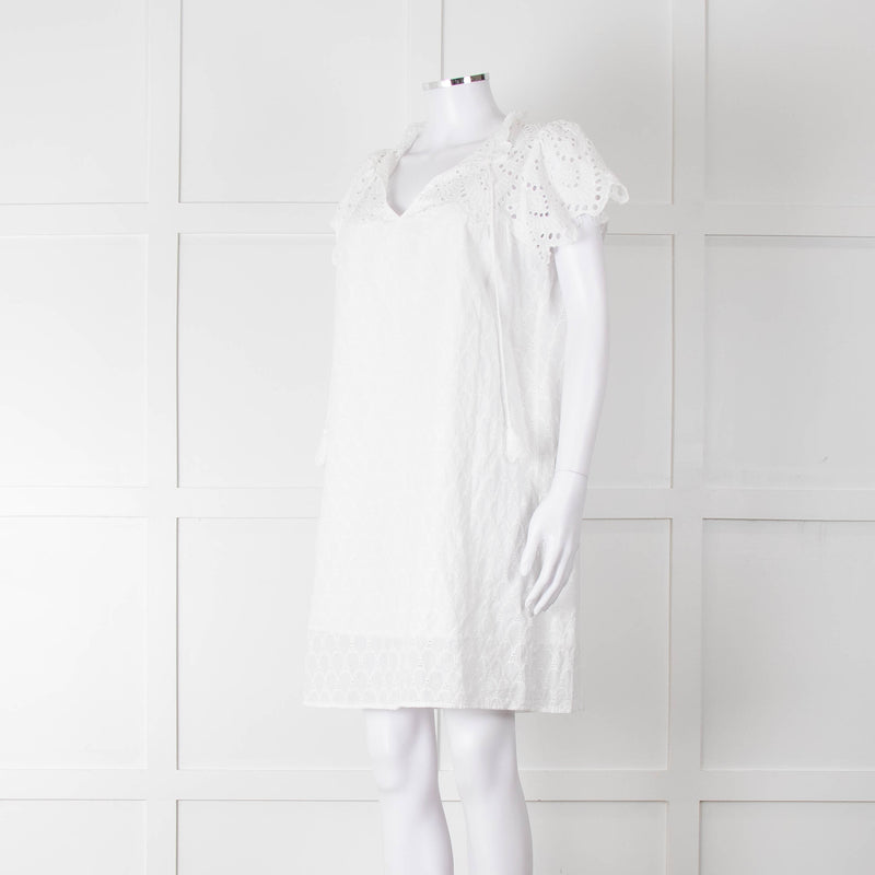 Adiva White Cotton Broderie Anglaise Tunic Dress