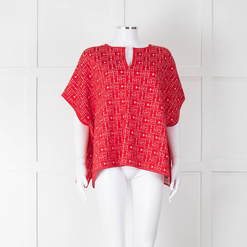 Carolina Herrera Red White Knit Oversized Sleeveless Top