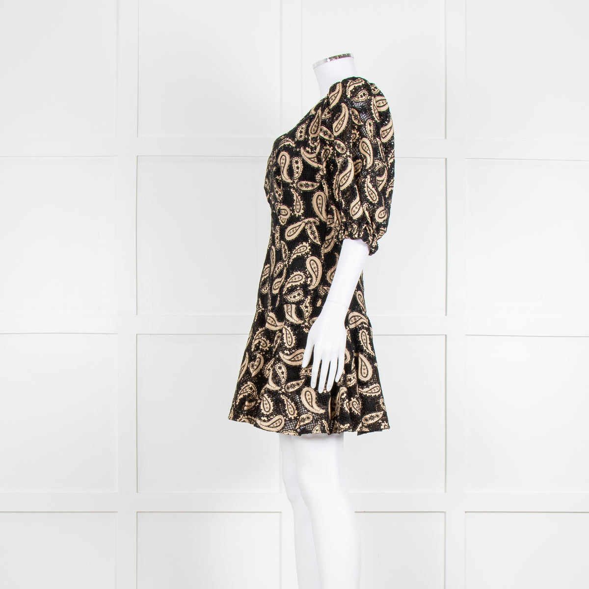 Sandro Beige and Black Paisley Lace Mini Dress