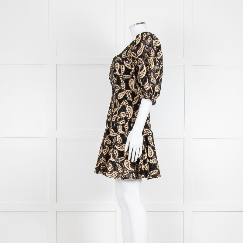 Sandro Beige and Black Paisley Lace Mini Dress