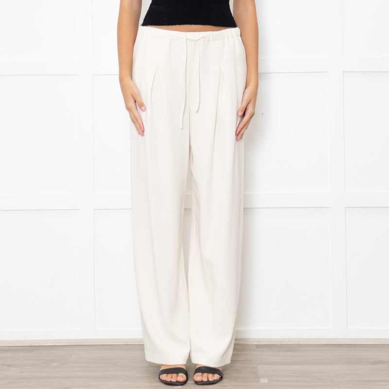 Theory Cream Drawstring Waist Tapered Trousers