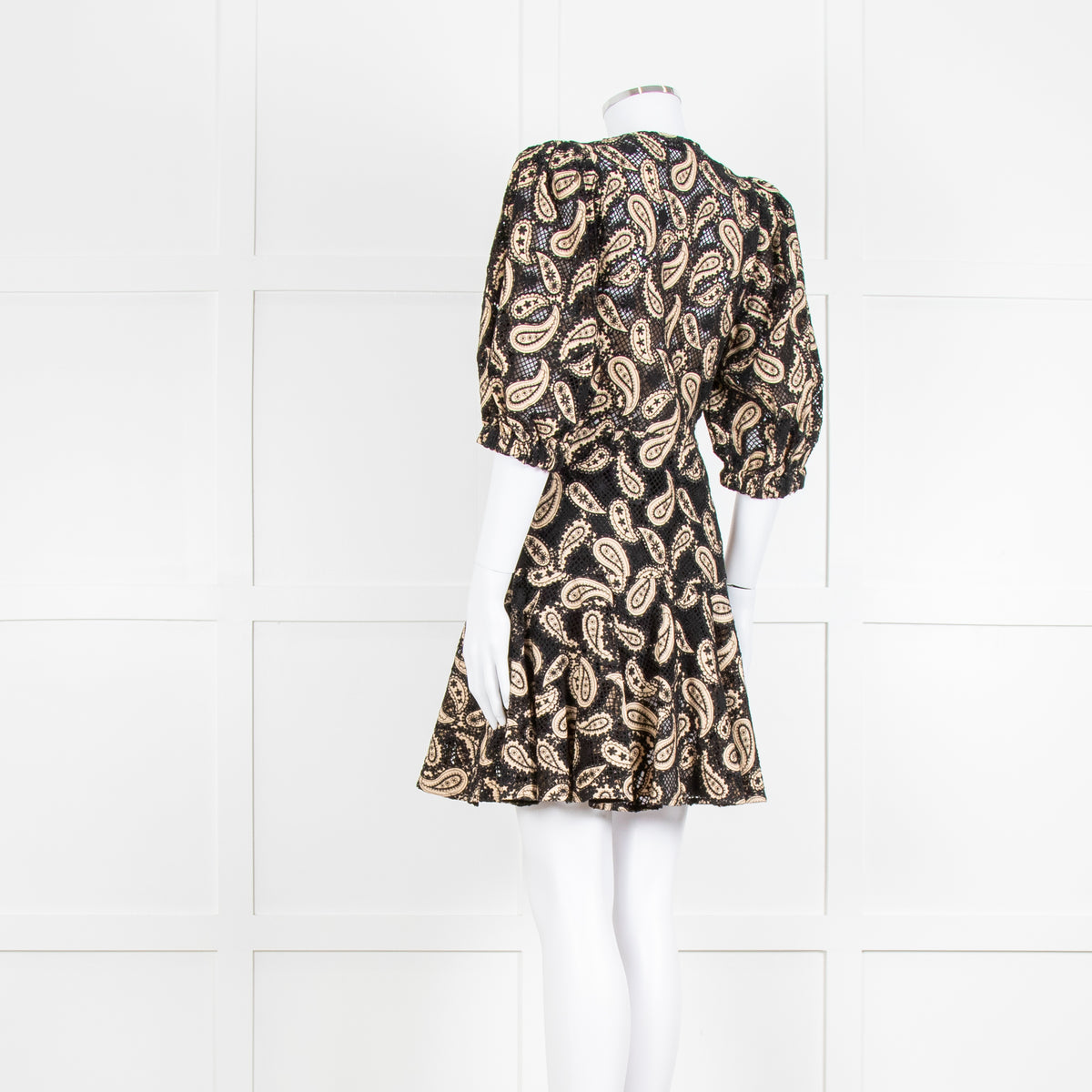 Sandro Beige and Black Paisley Lace Mini Dress