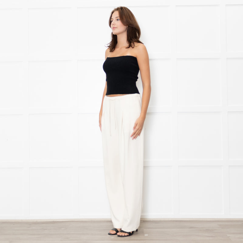 Theory Cream Drawstring Waist Tapered Trousers