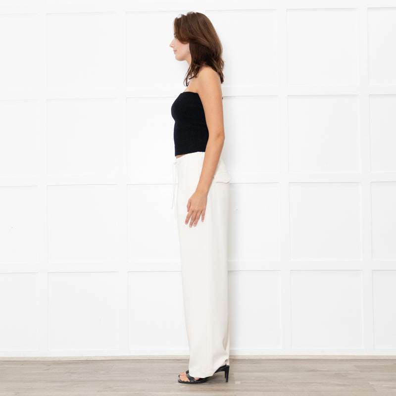 Theory Cream Drawstring Waist Tapered Trousers