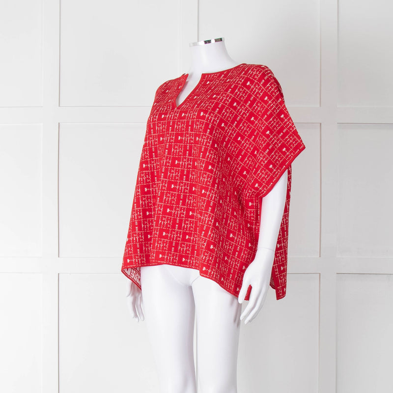 Carolina Herrera Red White Knit Oversized Sleeveless Top