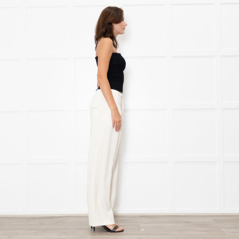 Theory Cream Drawstring Waist Tapered Trousers
