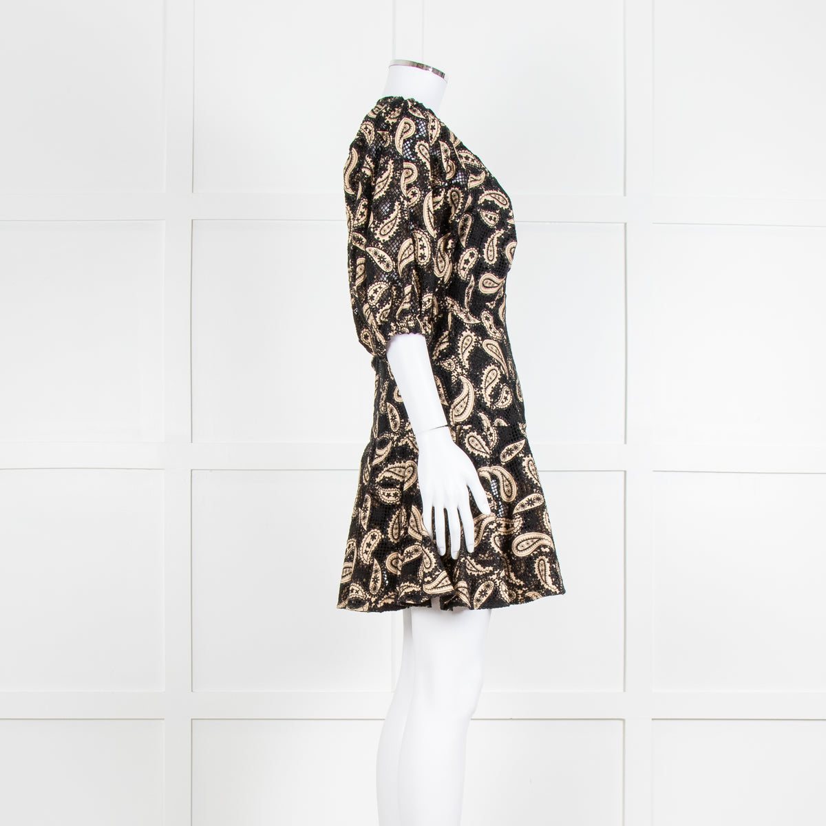Sandro Beige and Black Paisley Lace Mini Dress