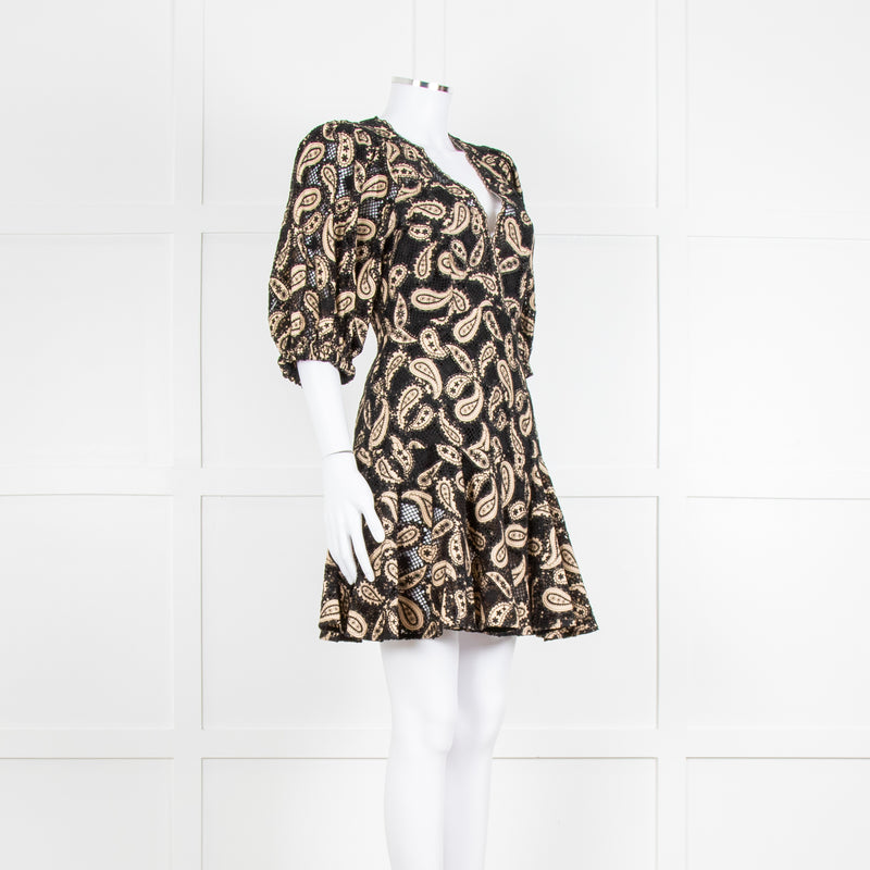 Sandro Beige and Black Paisley Lace Mini Dress