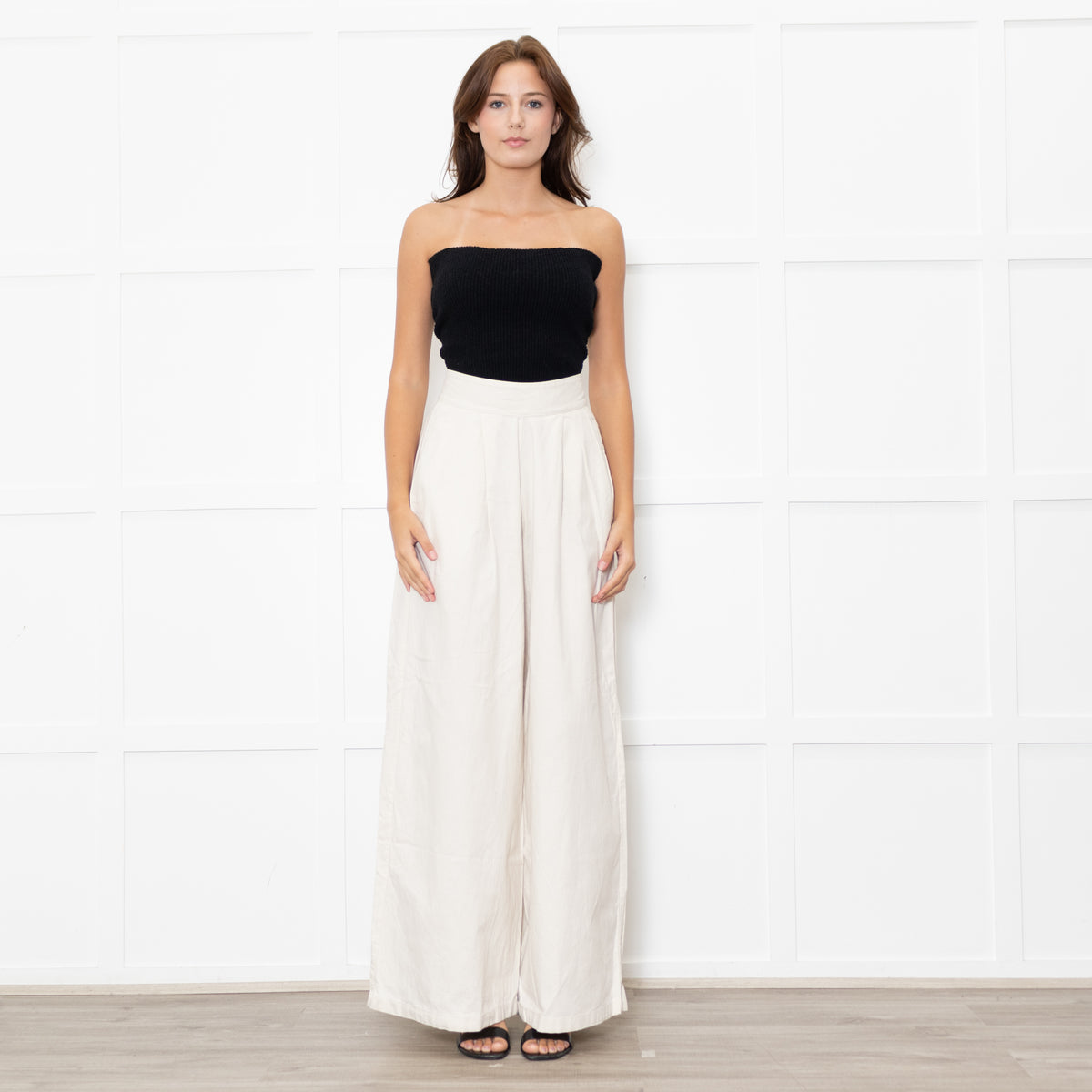 ESCVDO Cream Wide Leg Trousers