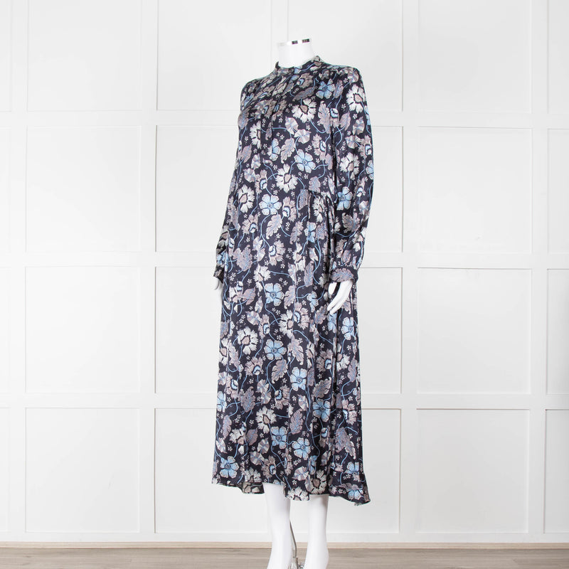 Dea Kudibal Navy Floral Silk Print Dress