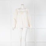See By Chloé White Yellow Peach Flower Broderie Cotton Frill Cuff Tops