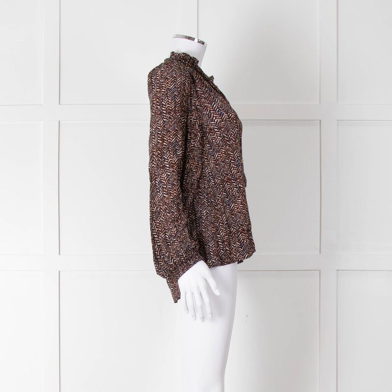 Moliin Black Brown Neck Tie Long Sleeve Top