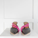 Malone Souliers Black Heels with Fuschia Straps