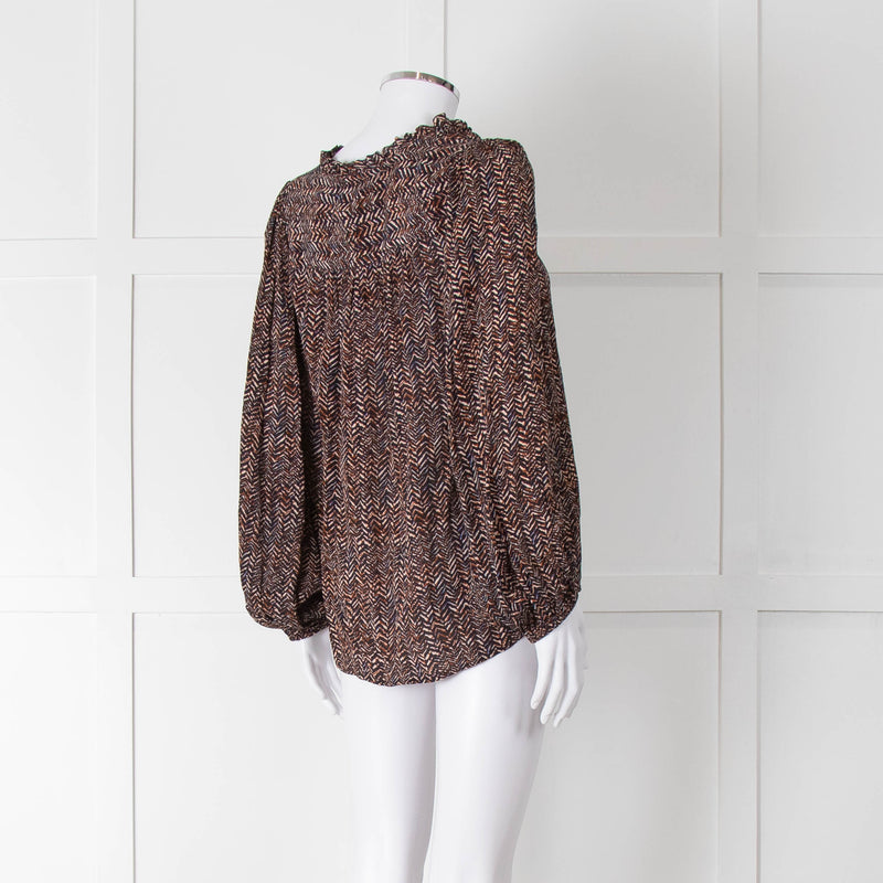 Moliin Black Brown Neck Tie Long Sleeve Top