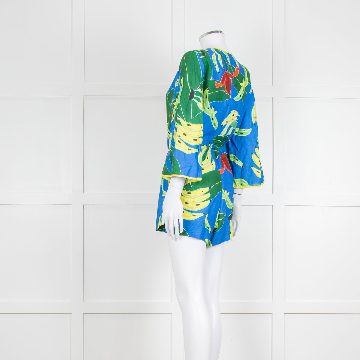 Farm Rio Green and Blue Banana Print Playsuit with Drawstring Waist