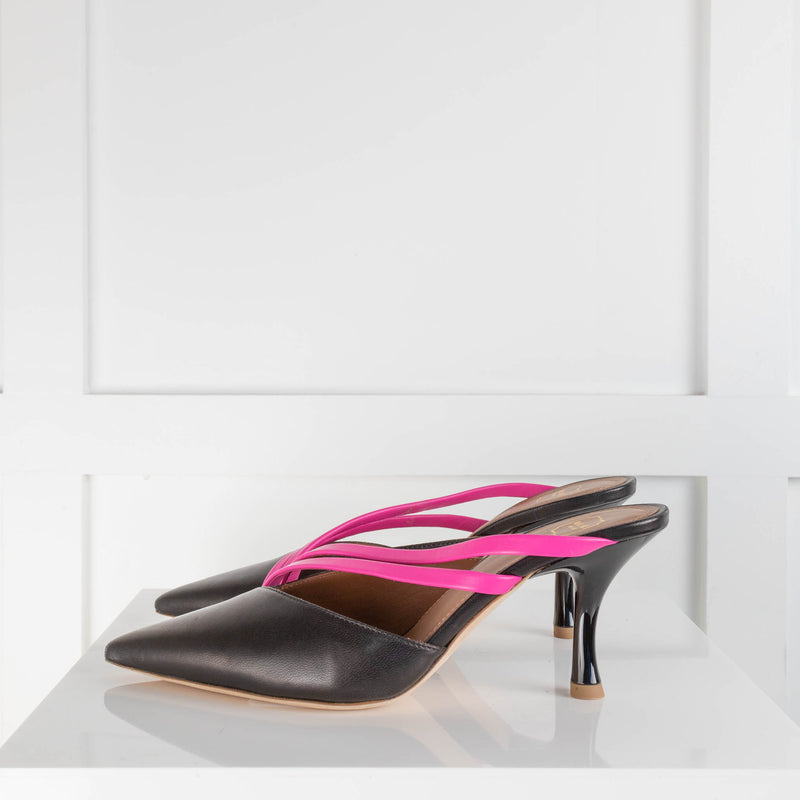 Malone Souliers Black Heels with Fuschia Straps