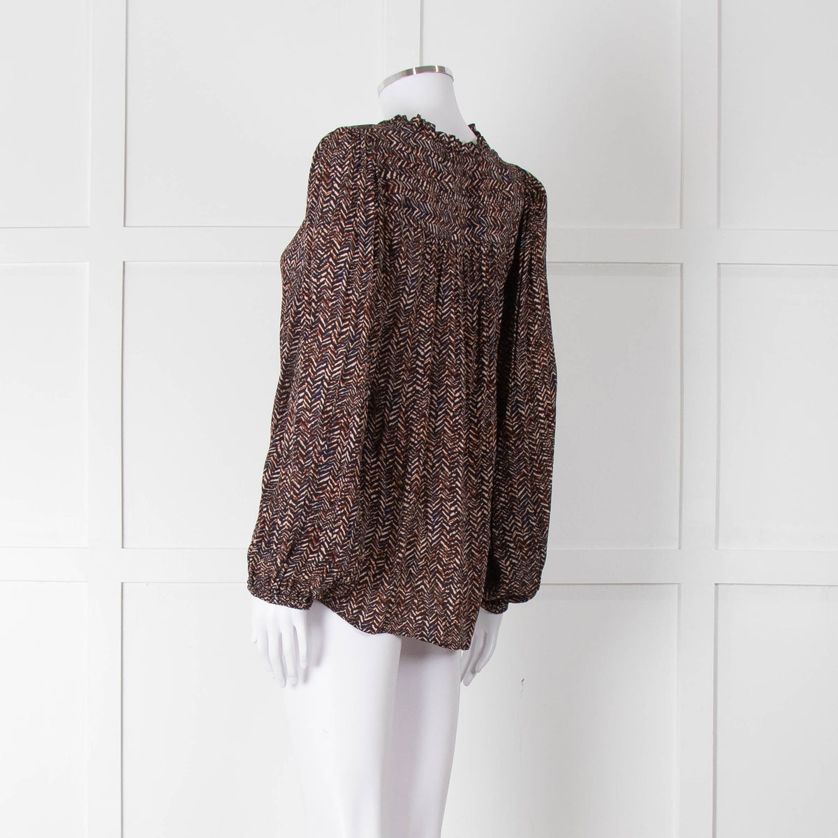 Moliin Black Brown Neck Tie Long Sleeve Top