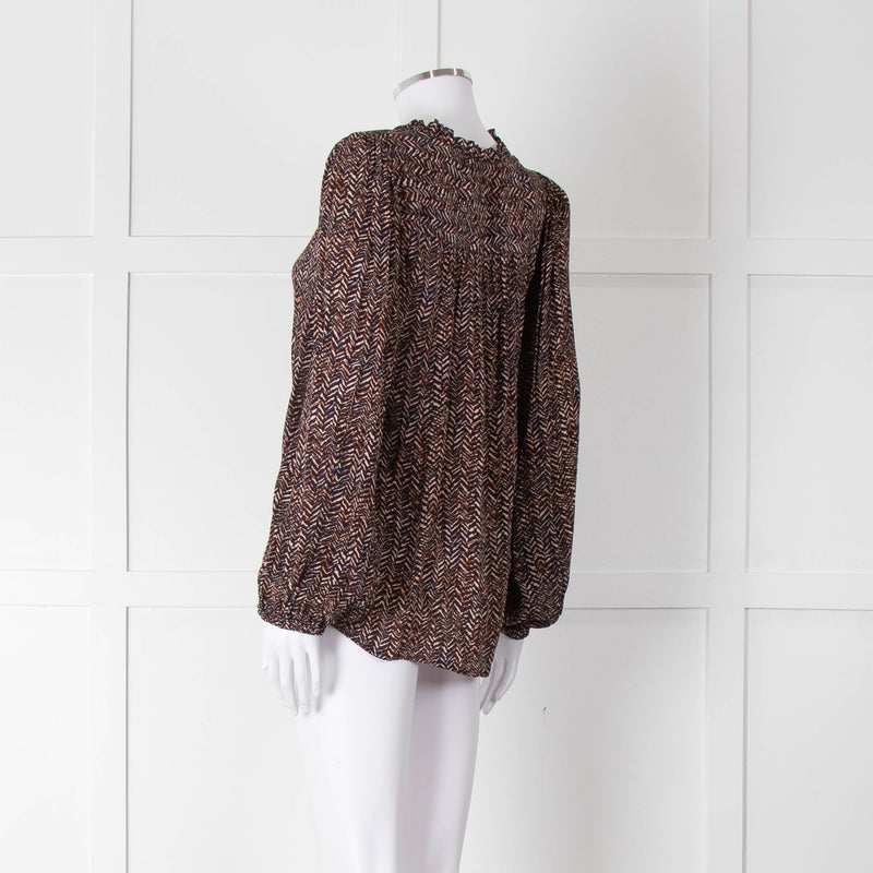 Moliin Black Brown Neck Tie Long Sleeve Top