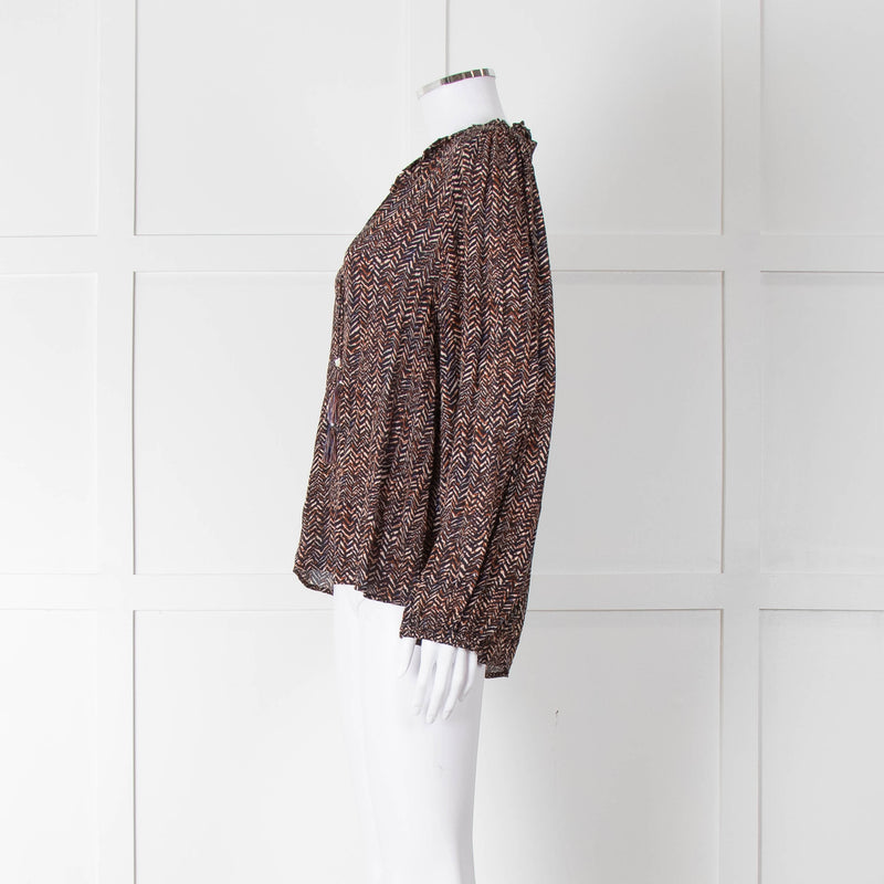 Moliin Black Brown Neck Tie Long Sleeve Top