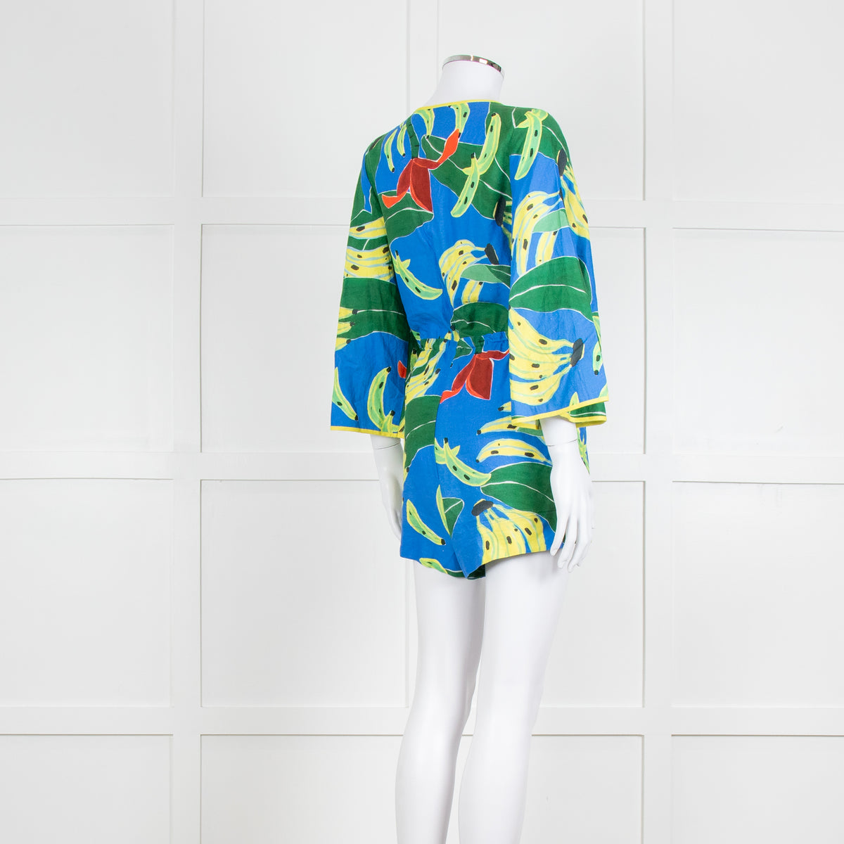 Farm Rio Green and Blue Banana Print Playsuit with Drawstring Waist