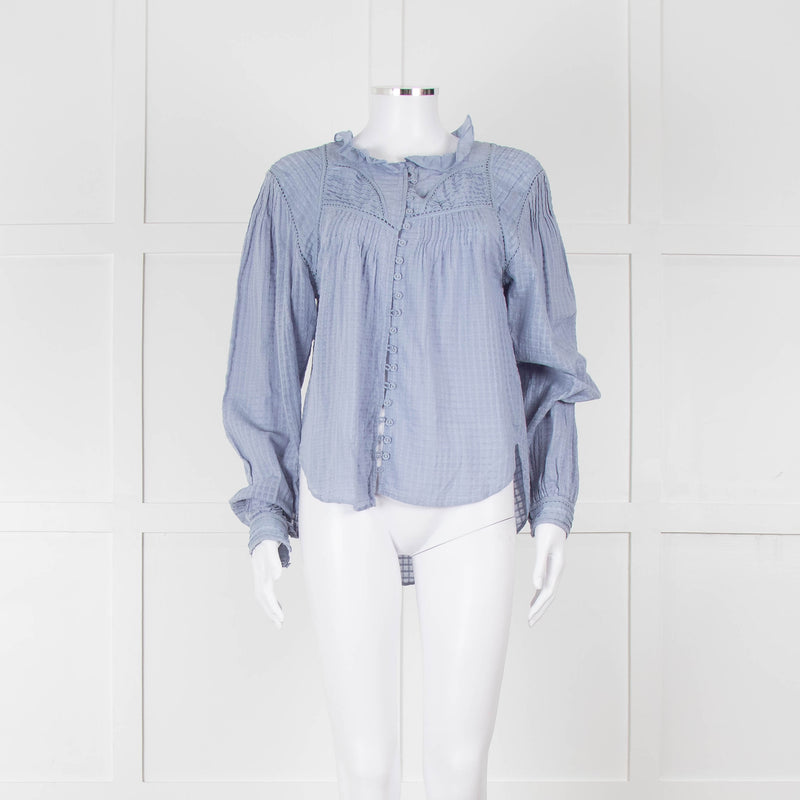 Magali Pascal Blue Frill Collar Textured Shirt