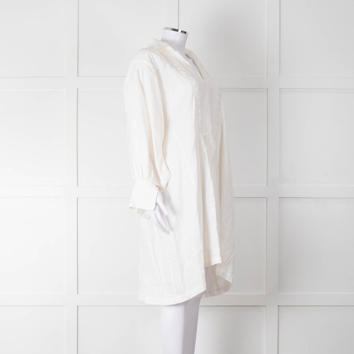 Max Mara White Cotton Tassel Detail Long Sleeve Tunic Dress