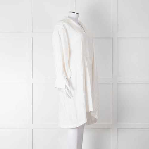 Max Mara White Cotton Tassel Detail Long Sleeve Tunic Dress