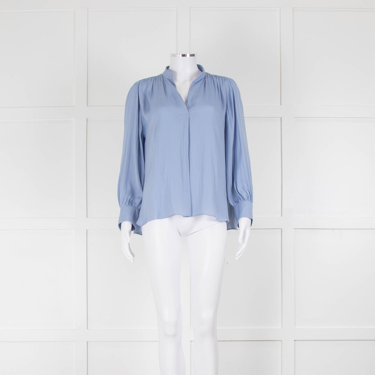 Marc Cain Cornflower Blue Grandad Collar Blouse with Button Cuffs
