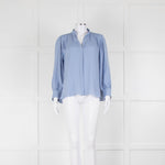 Marc Cain Cornflower Blue Grandad Collar Blouse with Button Cuffs