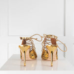 Malone Souliers Gold Leopard Lace Up Heels