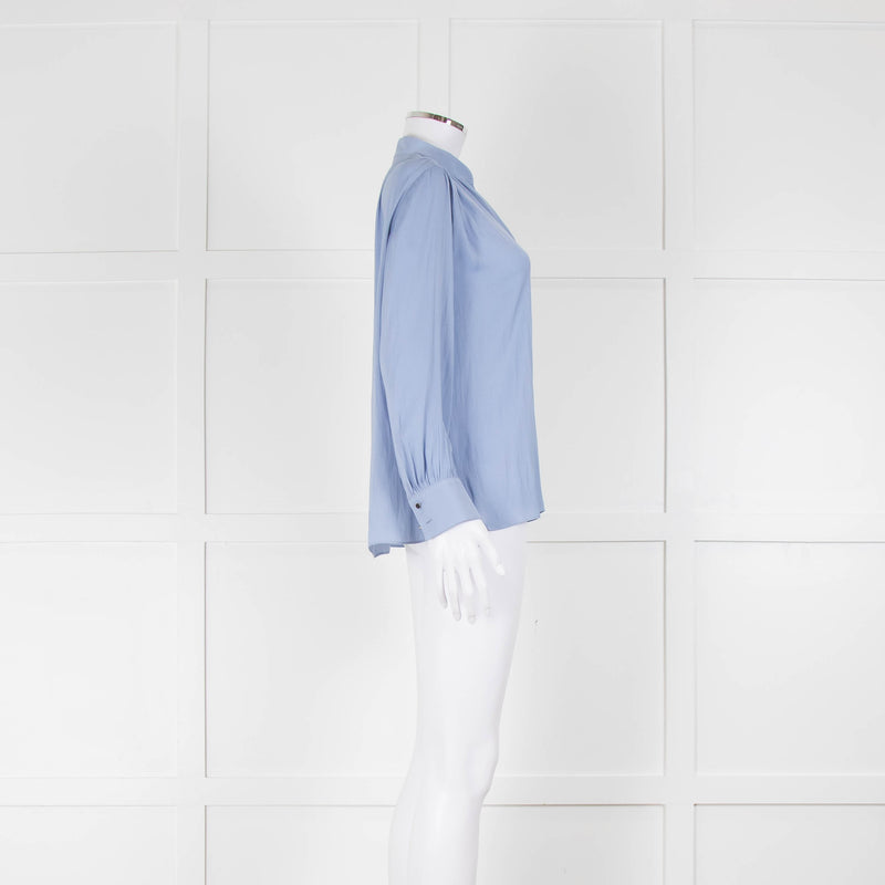 Marc Cain Cornflower Blue Grandad Collar Blouse with Button Cuffs
