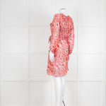 Isabel Marant Red Patterned Silk Mini Dress with Tie Waist