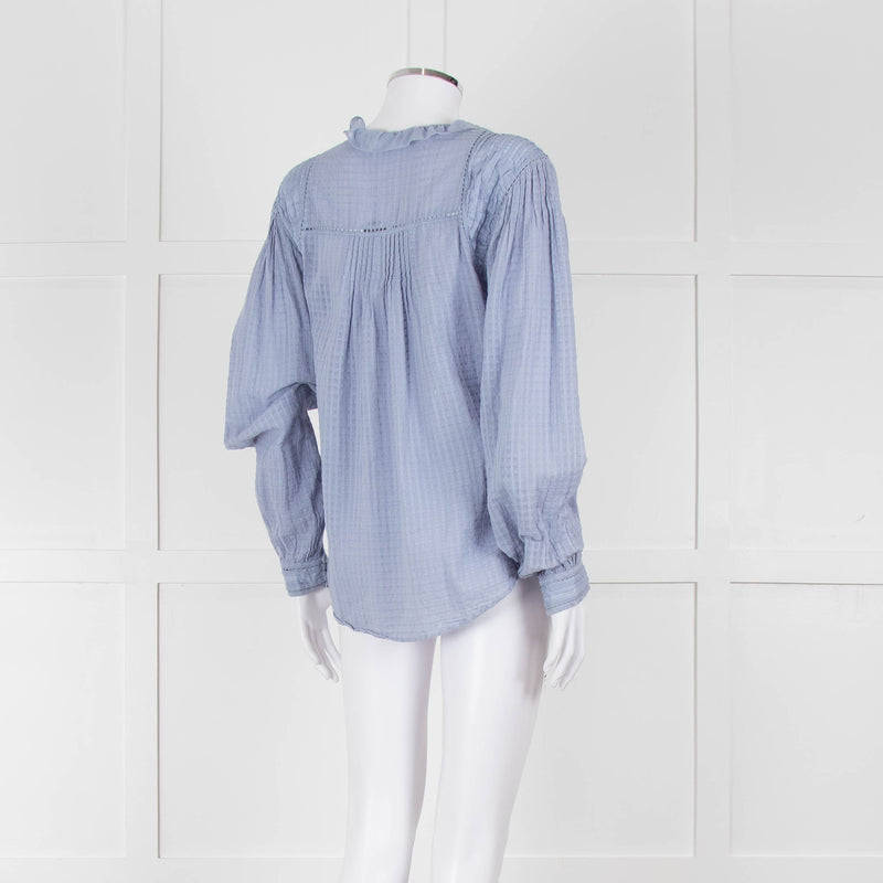 Magali Pascal Blue Frill Collar Textured Shirt