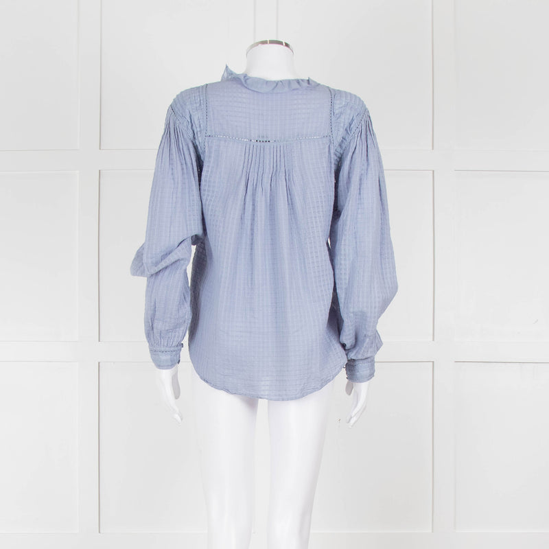 Magali Pascal Blue Frill Collar Textured Shirt