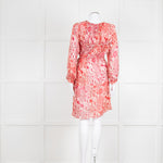 Isabel Marant Red Patterned Silk Mini Dress with Tie Waist