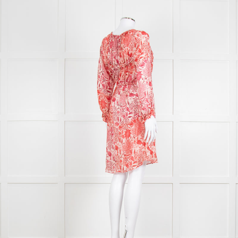 Isabel Marant Red Patterned Silk Mini Dress with Tie Waist