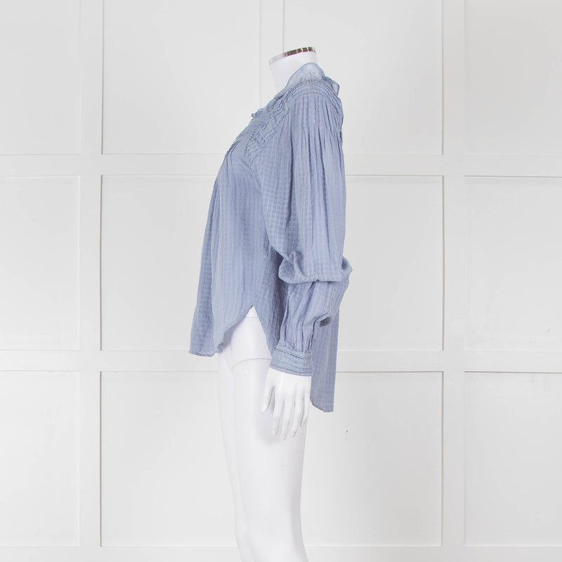 Magali Pascal Blue Frill Collar Textured Shirt