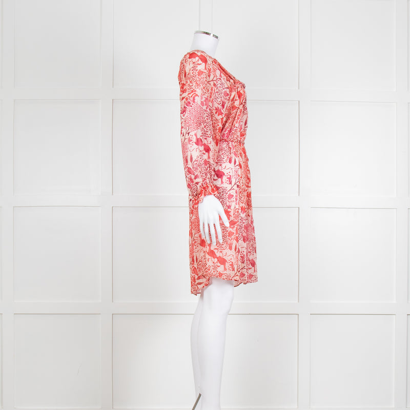 Isabel Marant Red Patterned Silk Mini Dress with Tie Waist