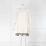 See By Chloé Cream Ruffle Hem Black Piping Detail Dress