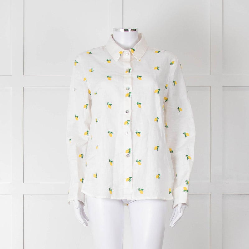 Sartoria Saracena White Lemon Embroidered Linen Shirt