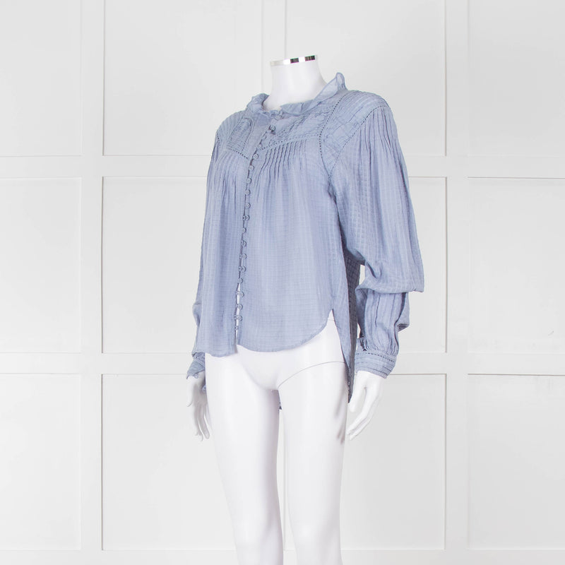 Magali Pascal Blue Frill Collar Textured Shirt
