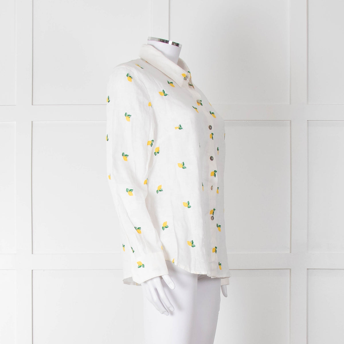Sartoria Saracena White Lemon Embroidered Linen Shirt
