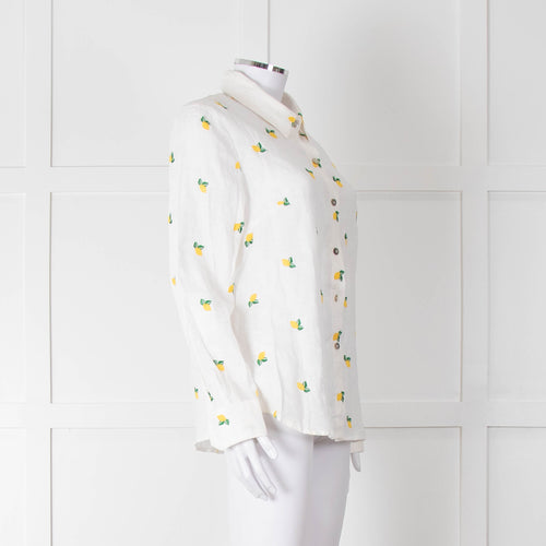 Sartoria Saracena White Lemon Embroidered Linen Shirt