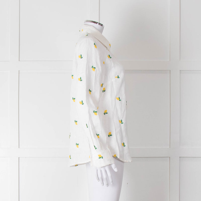Sartoria Saracena White Lemon Embroidered Linen Shirt