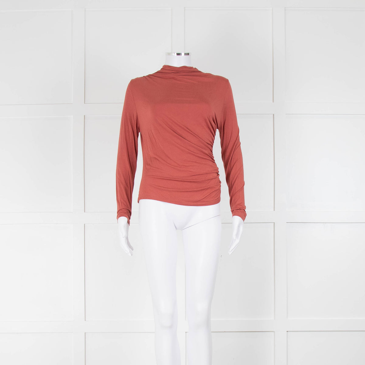 Suncoo Rust Coloured Ruched Jersey Long Sleeve Top