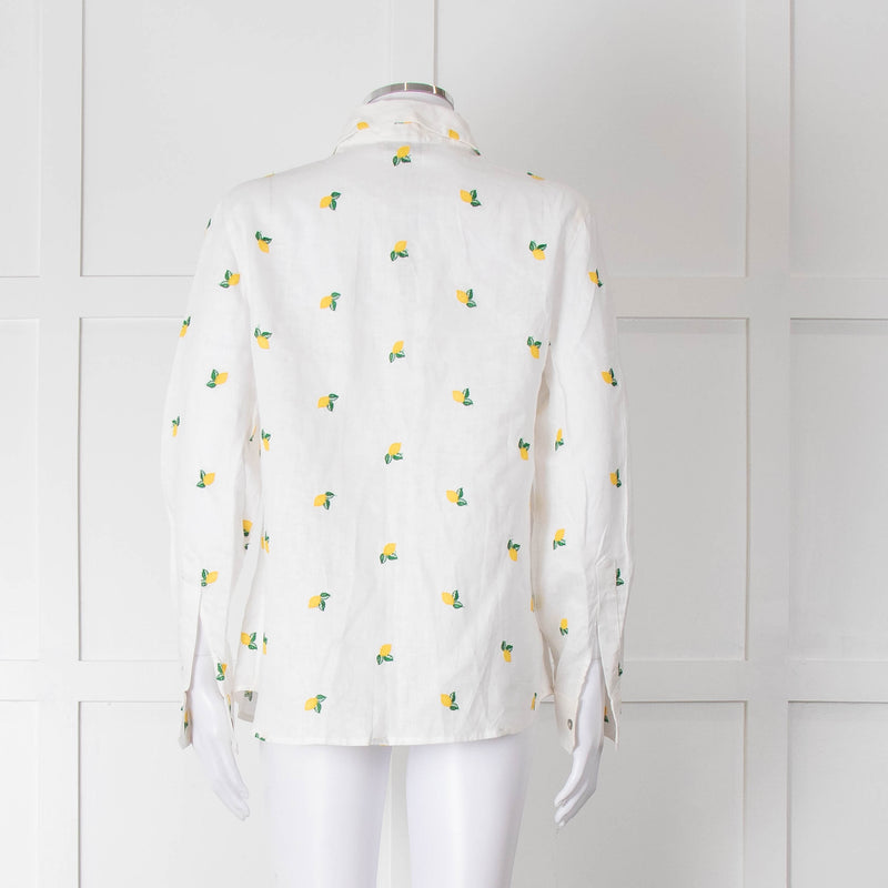 Sartoria Saracena White Lemon Embroidered Linen Shirt