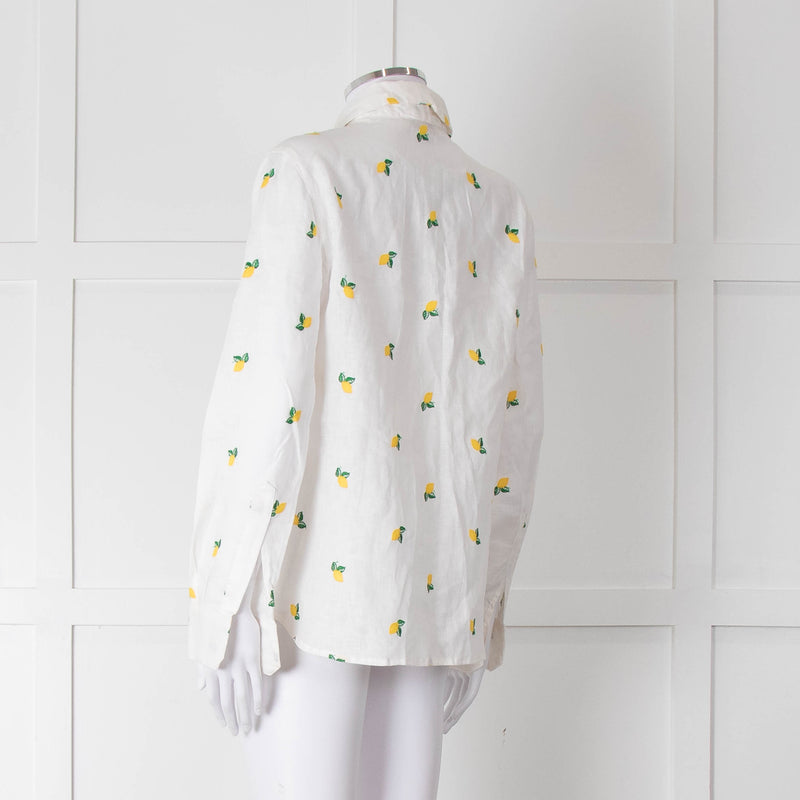 Sartoria Saracena White Lemon Embroidered Linen Shirt