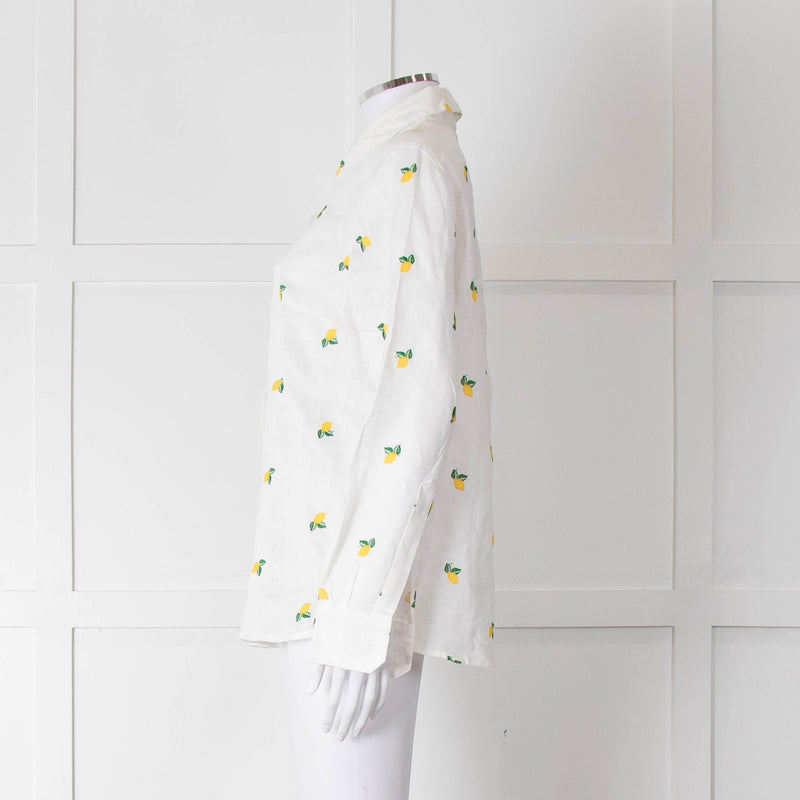 Sartoria Saracena White Lemon Embroidered Linen Shirt