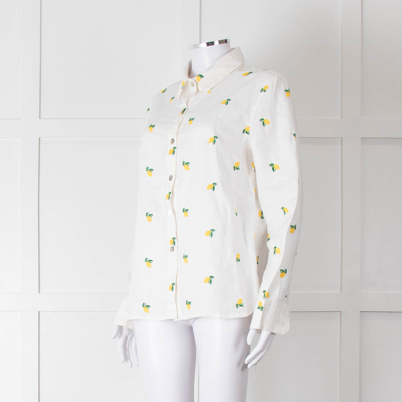 Sartoria Saracena White Lemon Embroidered Linen Shirt