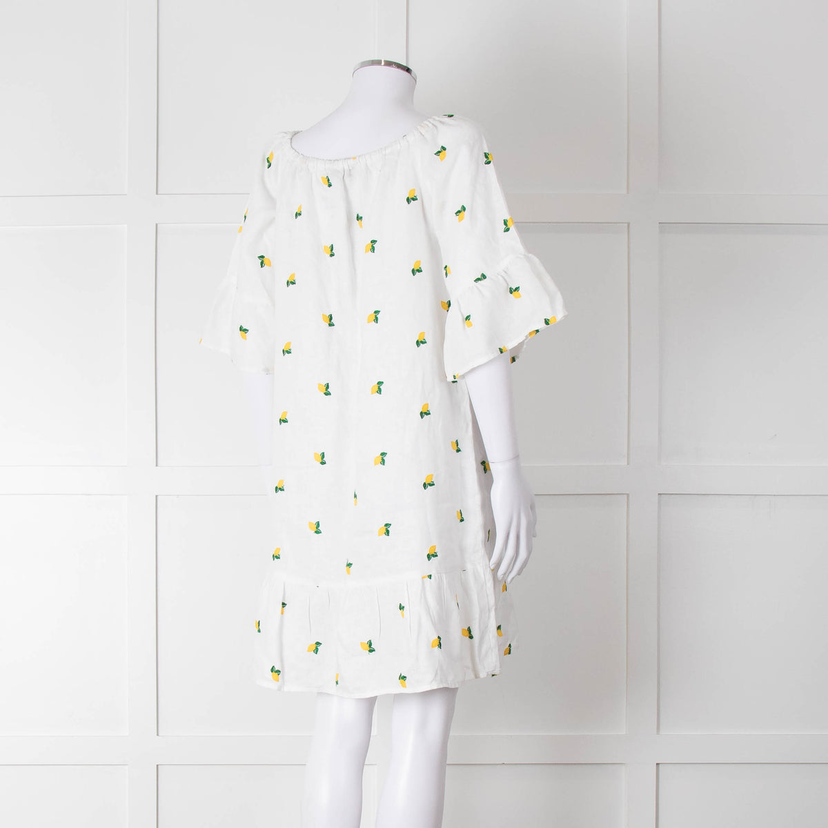 Sartoria Saracena White Lemon Embroidered Linen Frill Trim Dress